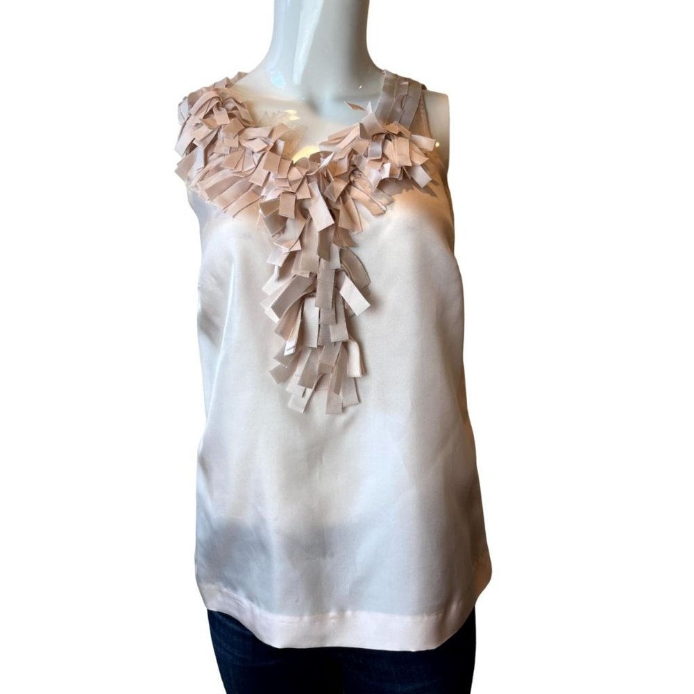 J. Crew Womens 100% Silk Ruffle Collar Blouse Top Sleeveless Pale Pink Size 0